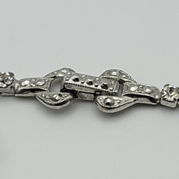 Vintage 50s 60s Rhinestone Bow Tennis Necklace 15" Silver Tone Clear Crystal - Picture 6 of 10